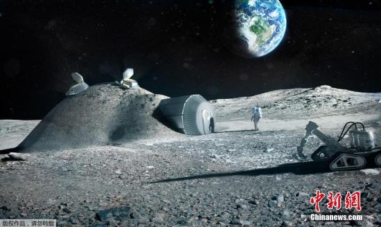 2017年9月25日消息，欧洲航天局9月22日发布3D打印月球基地效果图。预计到2040年，将有100人生活在月球上，融冰为水，3d打印房屋和生活工具，在月球土壤中种植植物。