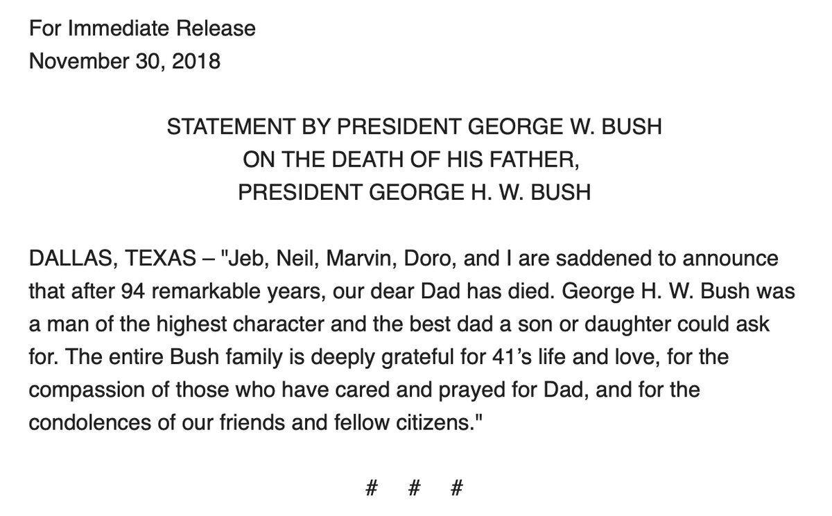 小布什发文悼念老布什：最高尚品格的男人，最好的父亲